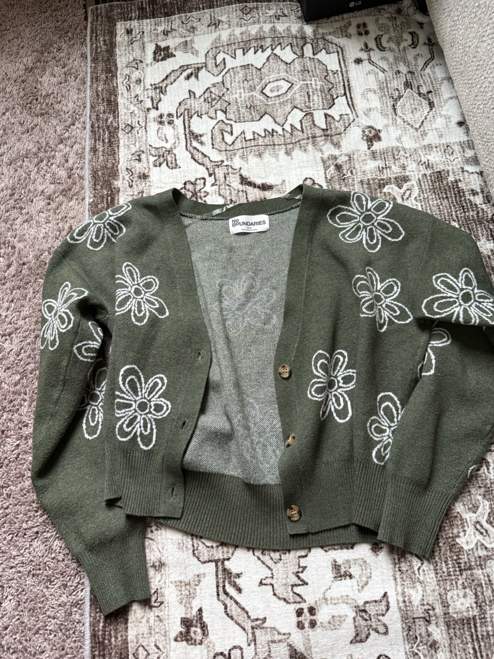 Olive Green Floral Knit Cardigan - Picture 1 of 4